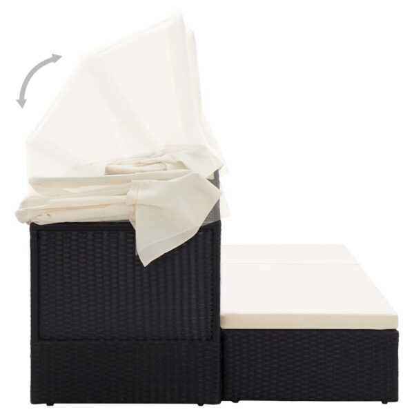 Tuinligbed met dak zwart poly rattan - Afbeelding 4